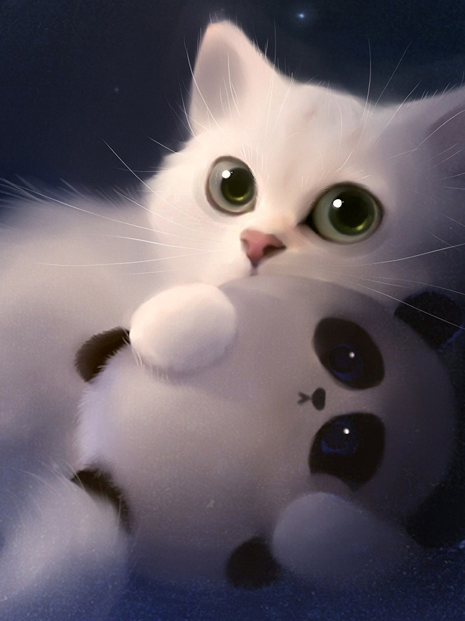 White Kitten, Cute, Big Eyes, Art Cat Wallpaper