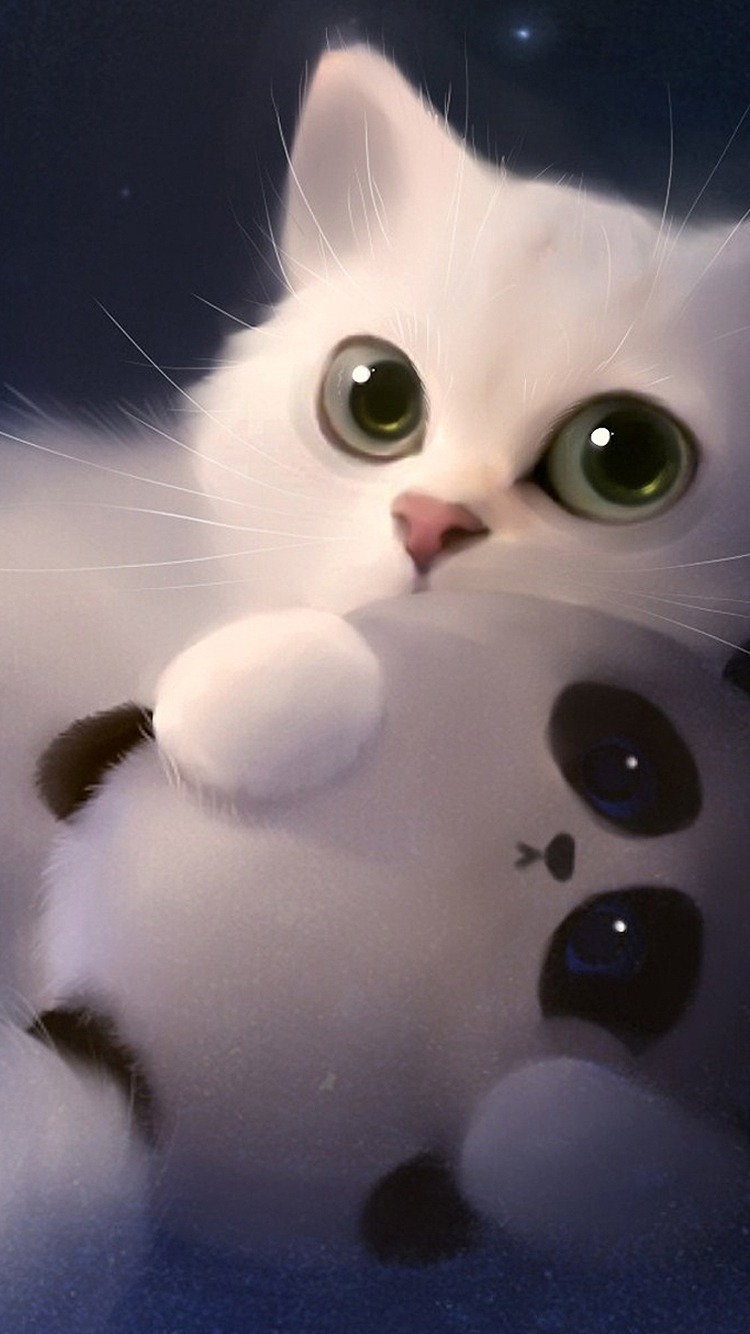 White Kitten, Cute, Big Eyes, Art Cat Wallpaper